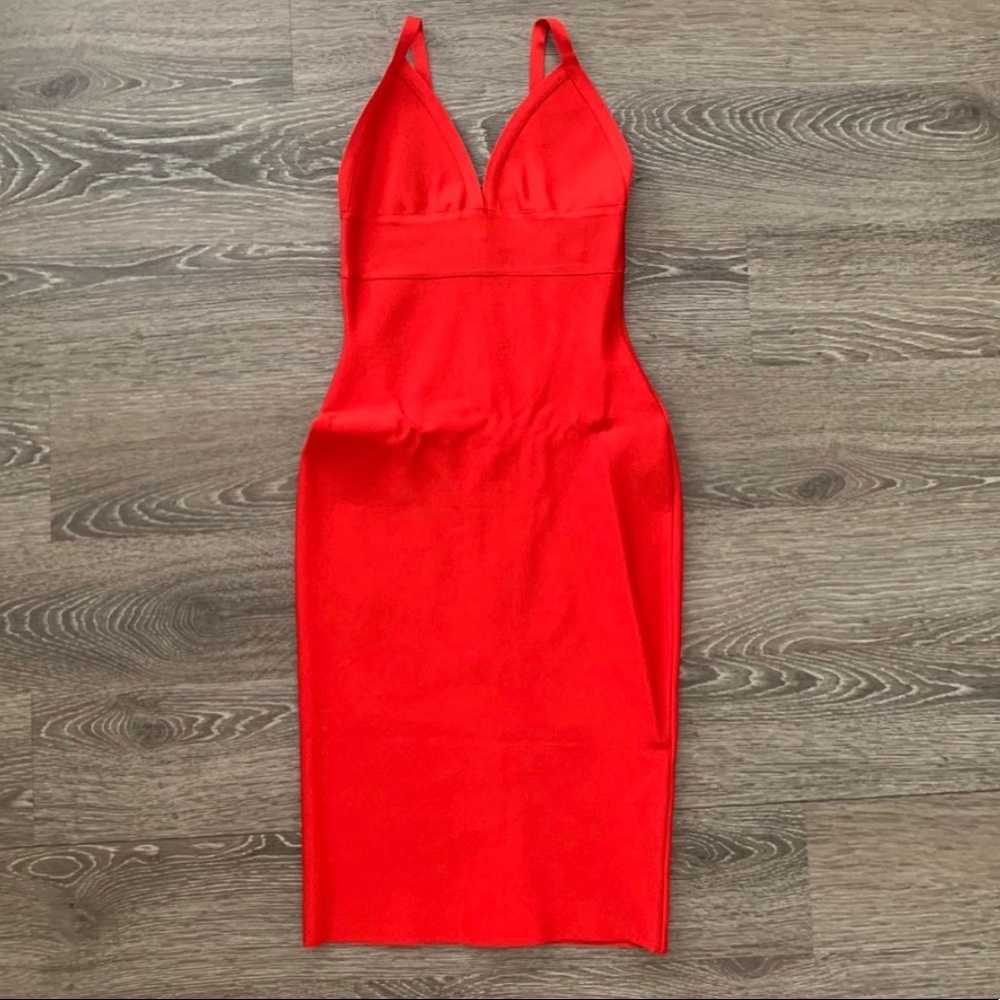 Red Bandage midi dress